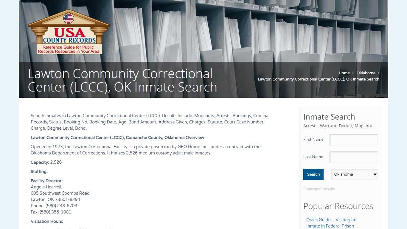 Lawton Community Correctional Center (LCCC), OK Inmate Search